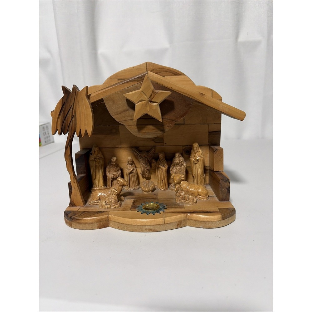 Olive Wood Nativity Scene Set Handmade Jesus Angel Shepherds Wisemen Animals